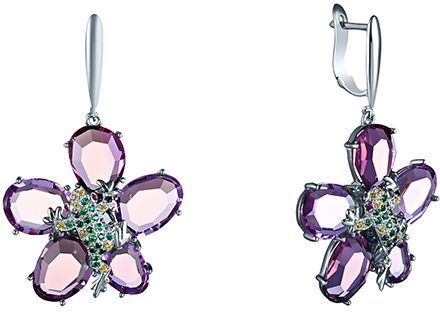

Серьги женские из серебра Джей Ви KP1483-E, аметист/фианит, KP1483-E