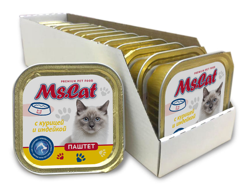 фото Консервы для кошек ms. cat, паштет с курицей и индейкой, 15шт по 100г