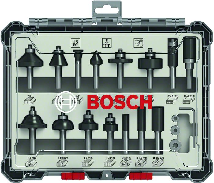 Набор фрез Bosch по дереву 15 шт, 2607017472 набор специальных бит vorel