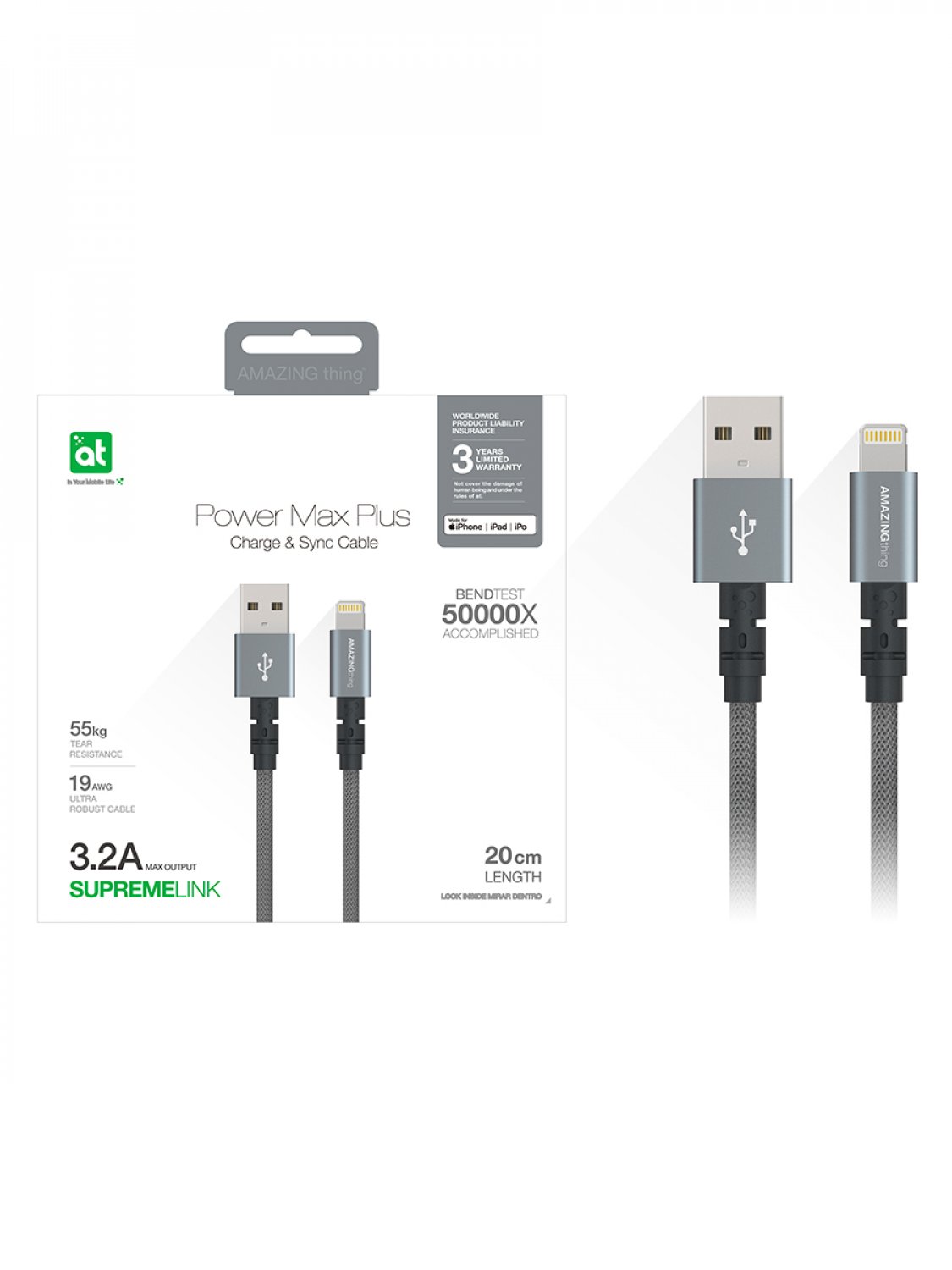 фото Кабель amazingthing supremelink mfi power max plus usb-ip space gray 0.2m 3.2a