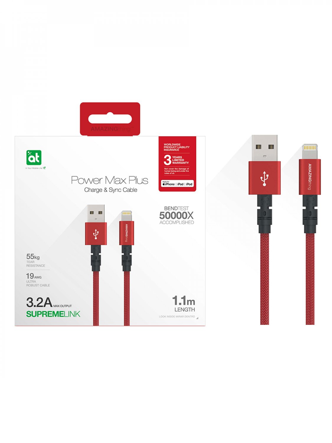 фото Кабель amazingthing supremelink mfi power max plus usb-ip wine red 1.1m 3.2a