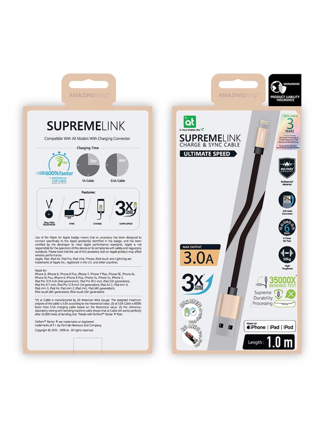 фото Кабель amazingthing supremelink mfi ultimate speed usb-ip gold 1m 3a