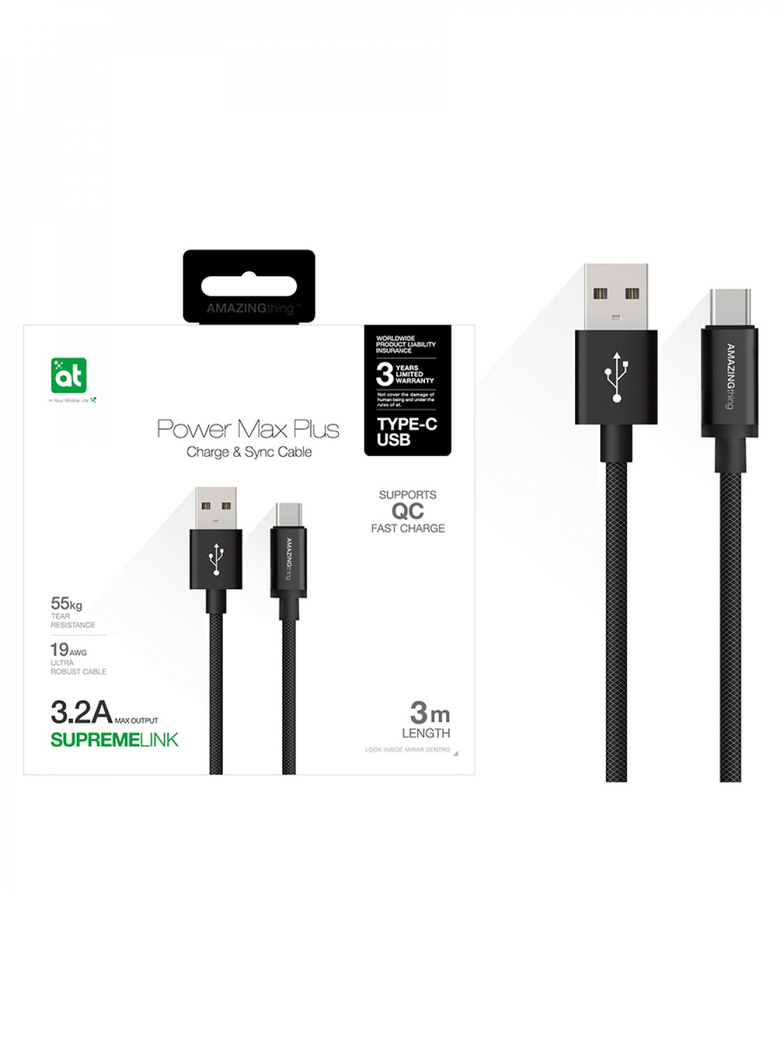 фото Кабель usb - type - c amazingthing supremelink power max plus black 3m 3.2a