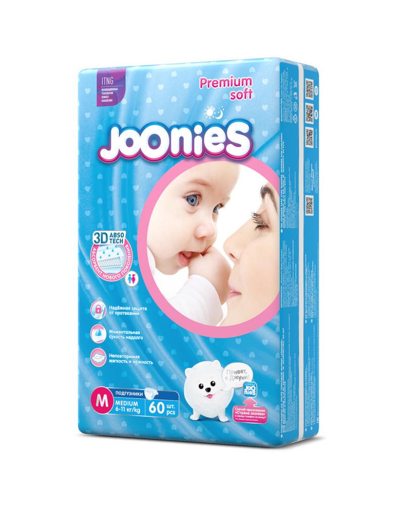 Подгузники JOONIES Premium Soft M (6-11 кг), 60 шт.