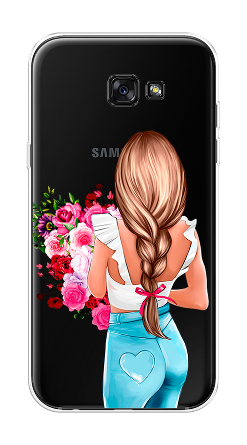 

Чехол на Samsung Galaxy A7 2017 "Девушка с цветами", Коричневый;розовый;голубой, 20950-6