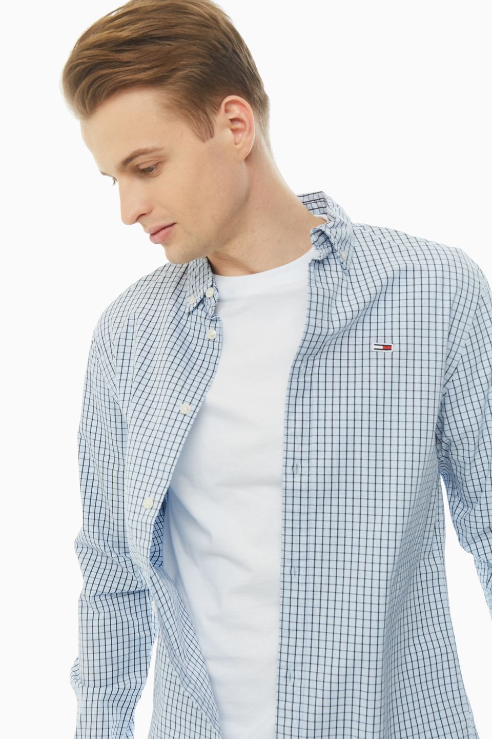 

Рубашка мужская Tommy Jeans DM0DM07491 0BC light blue/check синяя XL, Синий, DM0DM07491 0BC light blue/check