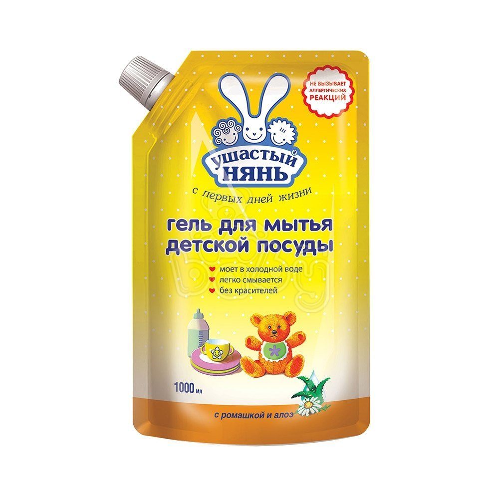

Антибактериальный гель для мытья детской посуды Ушастый Нянь Ромашка, 1000 мл