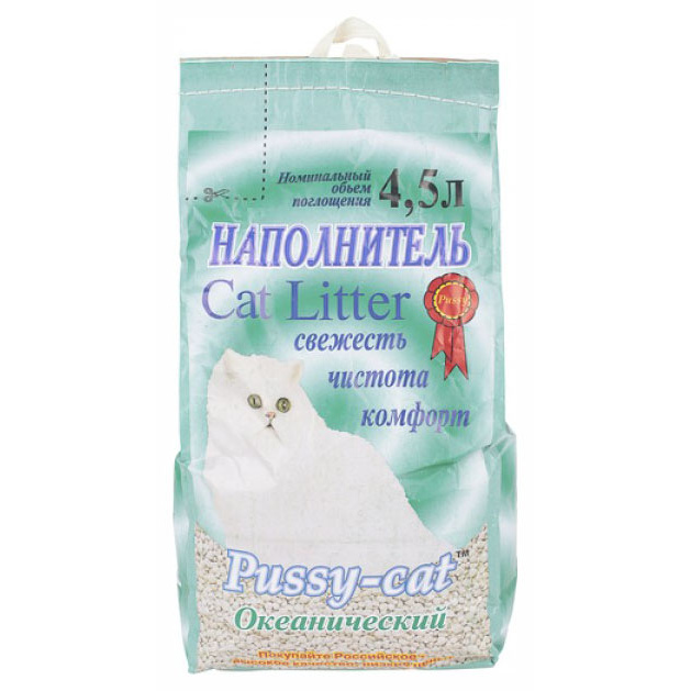 Впитывающий наполнитель Pussy-Cat цеолитовый, океанический, 4.5 л