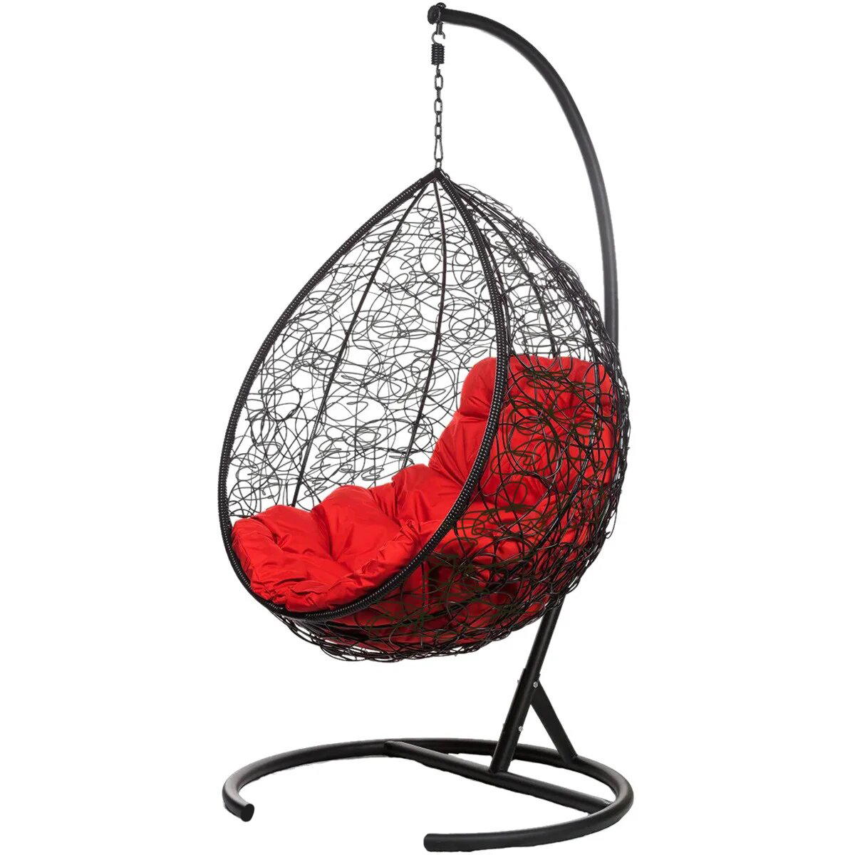 фото Подвесное кресло bigarden tropica черное со стойкой красная подушка