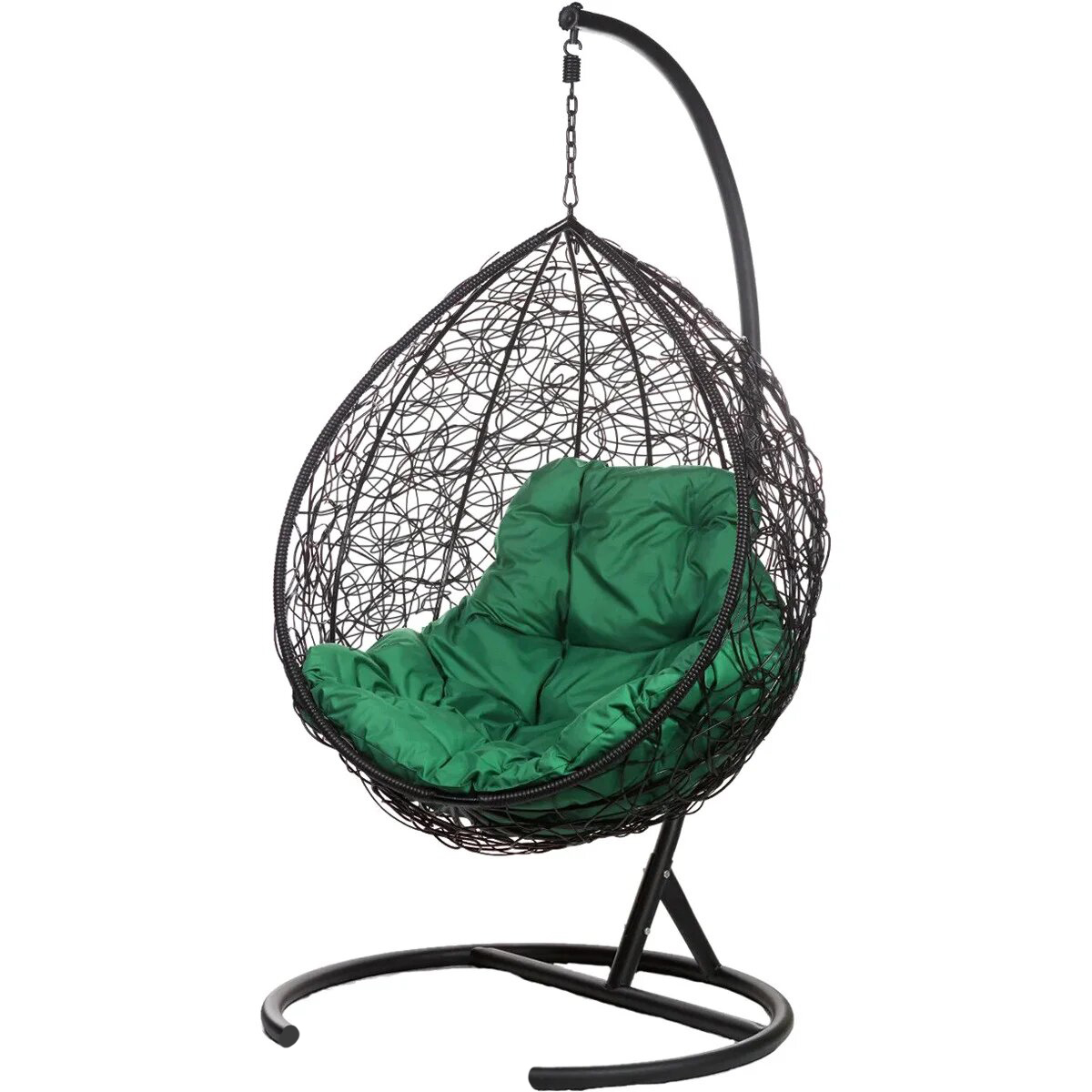 фото Подвесное кресло bigarden tropica черное со стойкой зеленая подушка