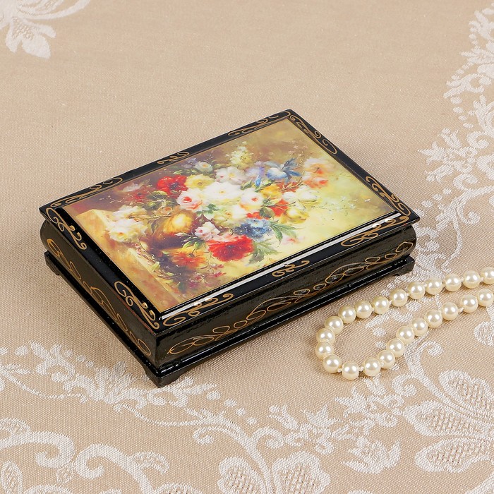 фото Шкатулка «букет цветов», 10×14 см, лаковая миниатюра sima-land