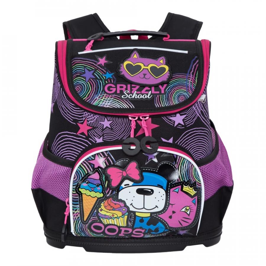

Ранец детский Grizzly RAv-088-4 школьный черный - жимолость