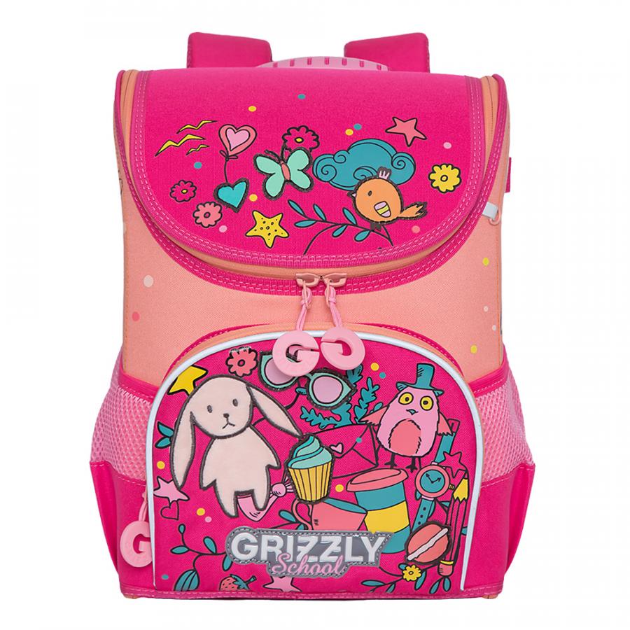 

Ранец детский Grizzly RAn-082-6 школьный жимолость - персиковый