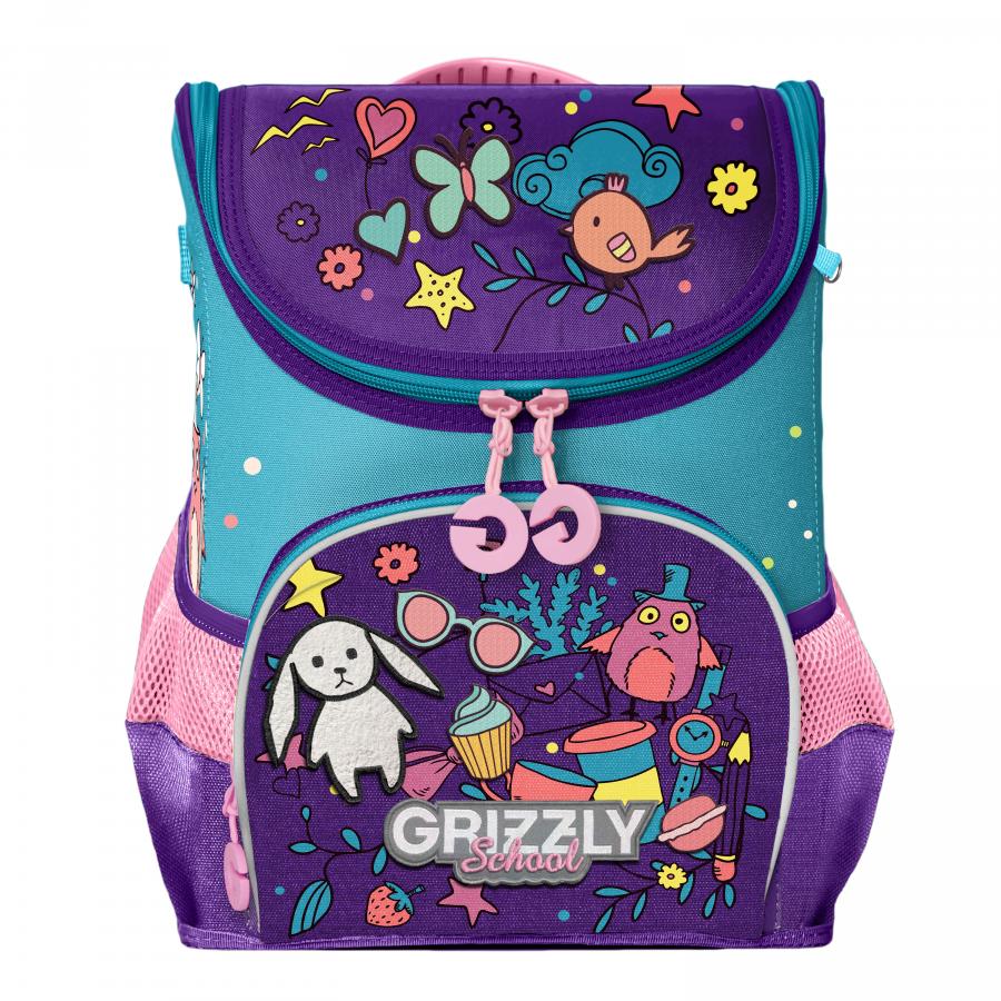 

Ранец детский Grizzly RAn-082-6 школьный фиолетовый - голубой