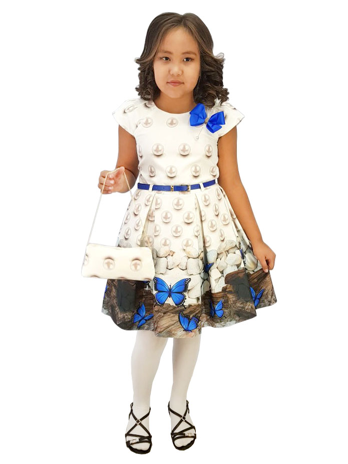 Платье нарядное с сумкой Minavla Лия жемчуг электрик р.146