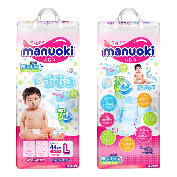 Подгузники Manuoki L (12+кг), 44 шт.