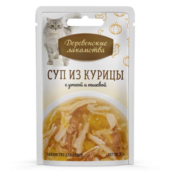 фото Лакомство для кошек деревенские лакомства, суп,курица, тыква,60шт, 35г