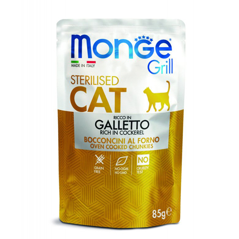 фото Влажный корм для кошек monge cat grill,курица, 28шт, 85г