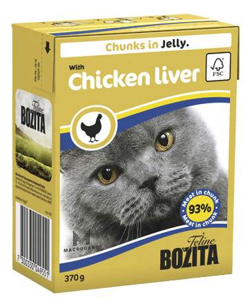 фото Влажный корм для кошек bozita, кусочки в желе с куриной печенью, 16шт, 370г