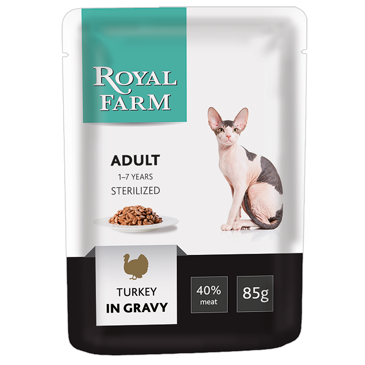 фото Влажный корм для кошек royal farm, для стерилизованных,индейка, 24шт, 85г