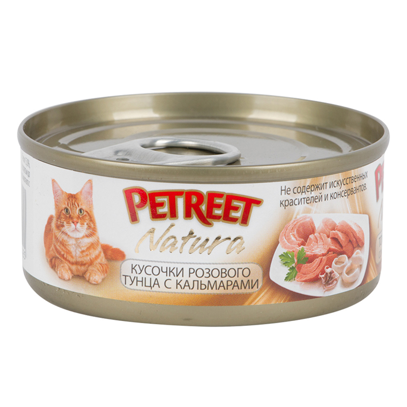 фото Консервы для кошек petreet, тунец, кальмар 48шт, 70г