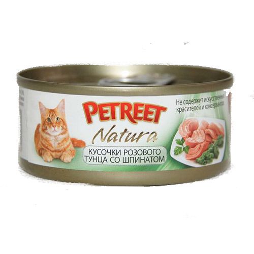 фото Консервы для кошек petreet, тунец, шпинат 48шт, 70г