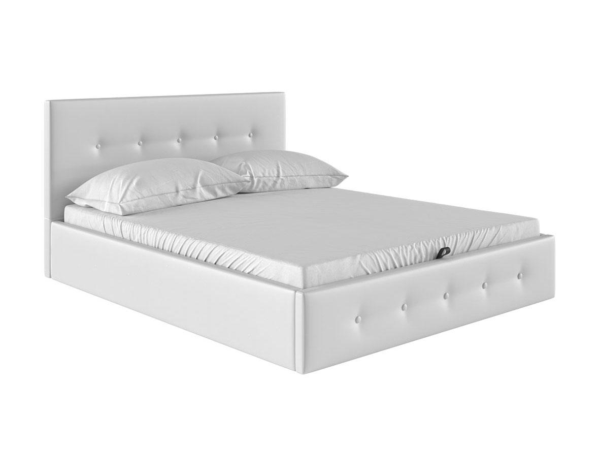 фото Двуспальная кровать колумбия пм белый, экокожа , 1600х2000 мм первый мебельный