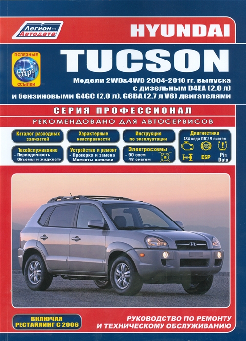 фото Книга hyundai tucson. модели 2004-10 года выпуска с бензиновыми g4gc (2, 0 л), g6ba (v6... легион-автодата