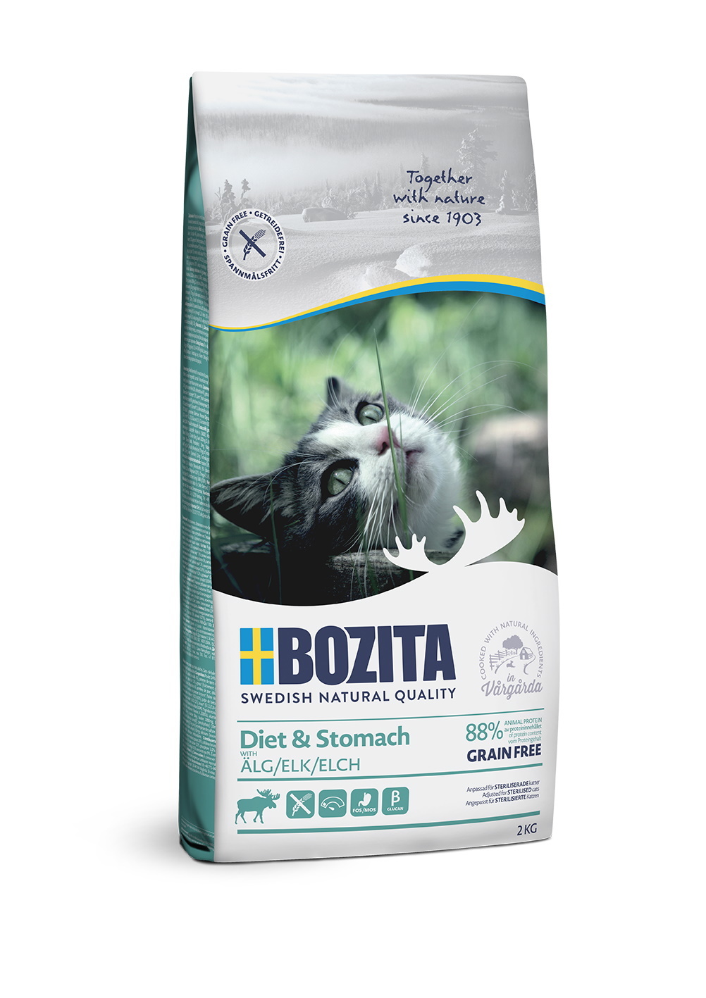 фото Сухой корм для кошек bozita diet & stomach grain free, беззерновой, с лосем, 2кг