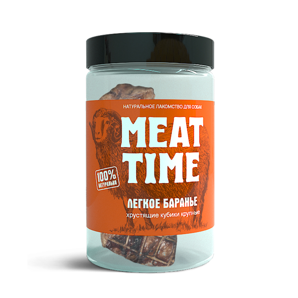 фото Лакомство meat time для собак легкое баранье хрустящие кубики крупные 70г
