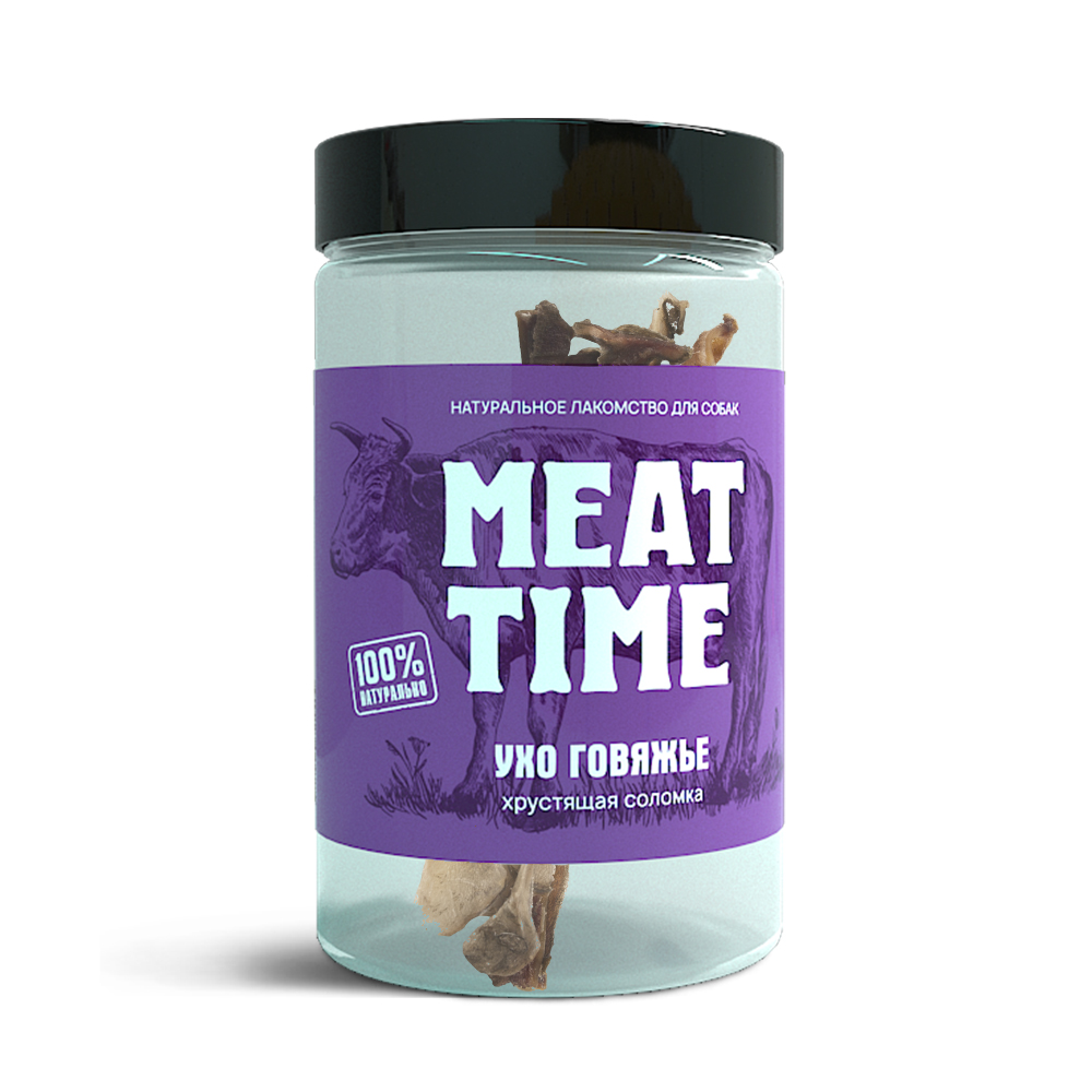 фото Лакомство meat time для собак ухо говяжье хрустящая соломка 75г