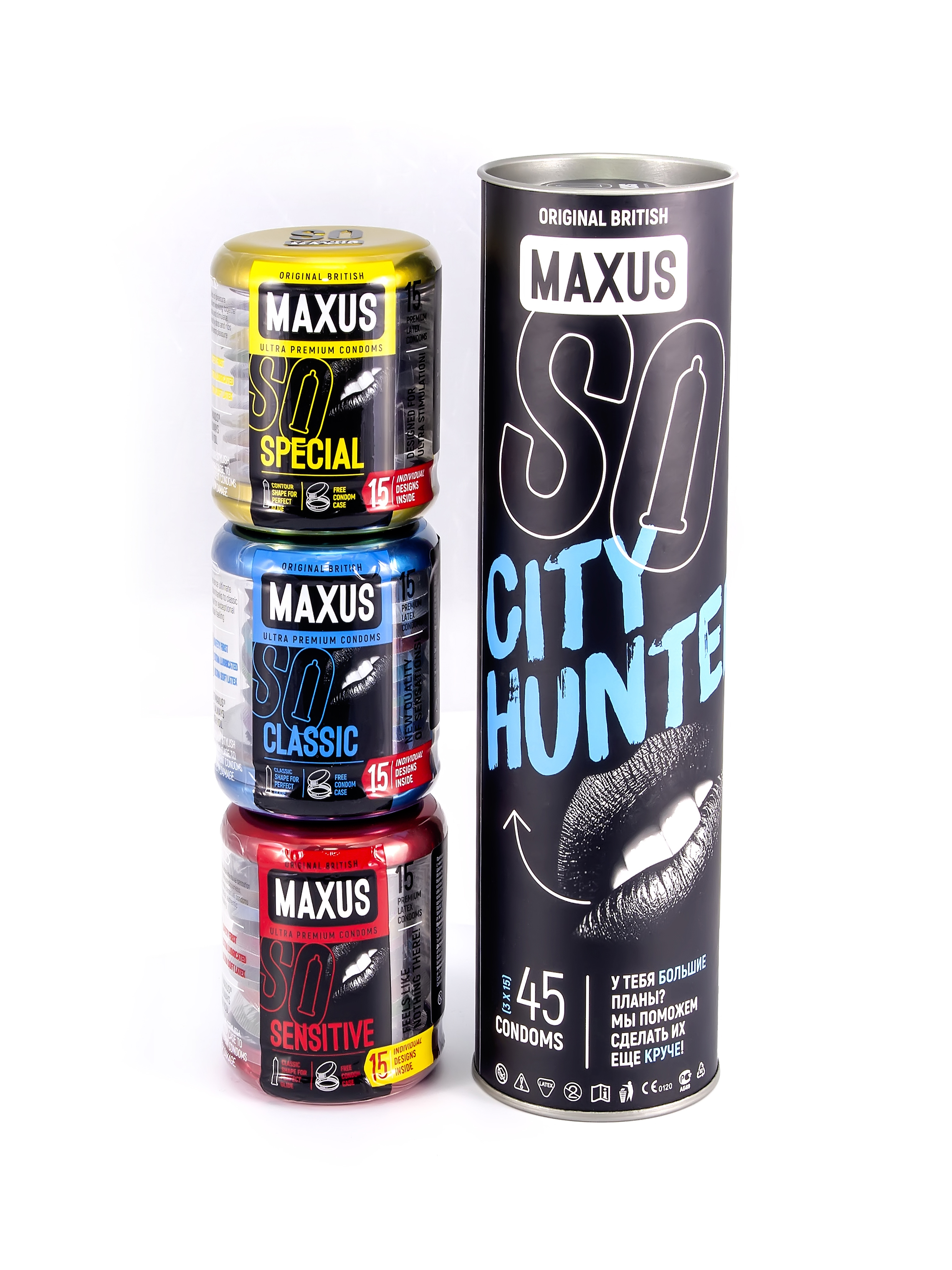 фото Презервативы maxus промо набор city hunter 3 упаковки по 15 шт.