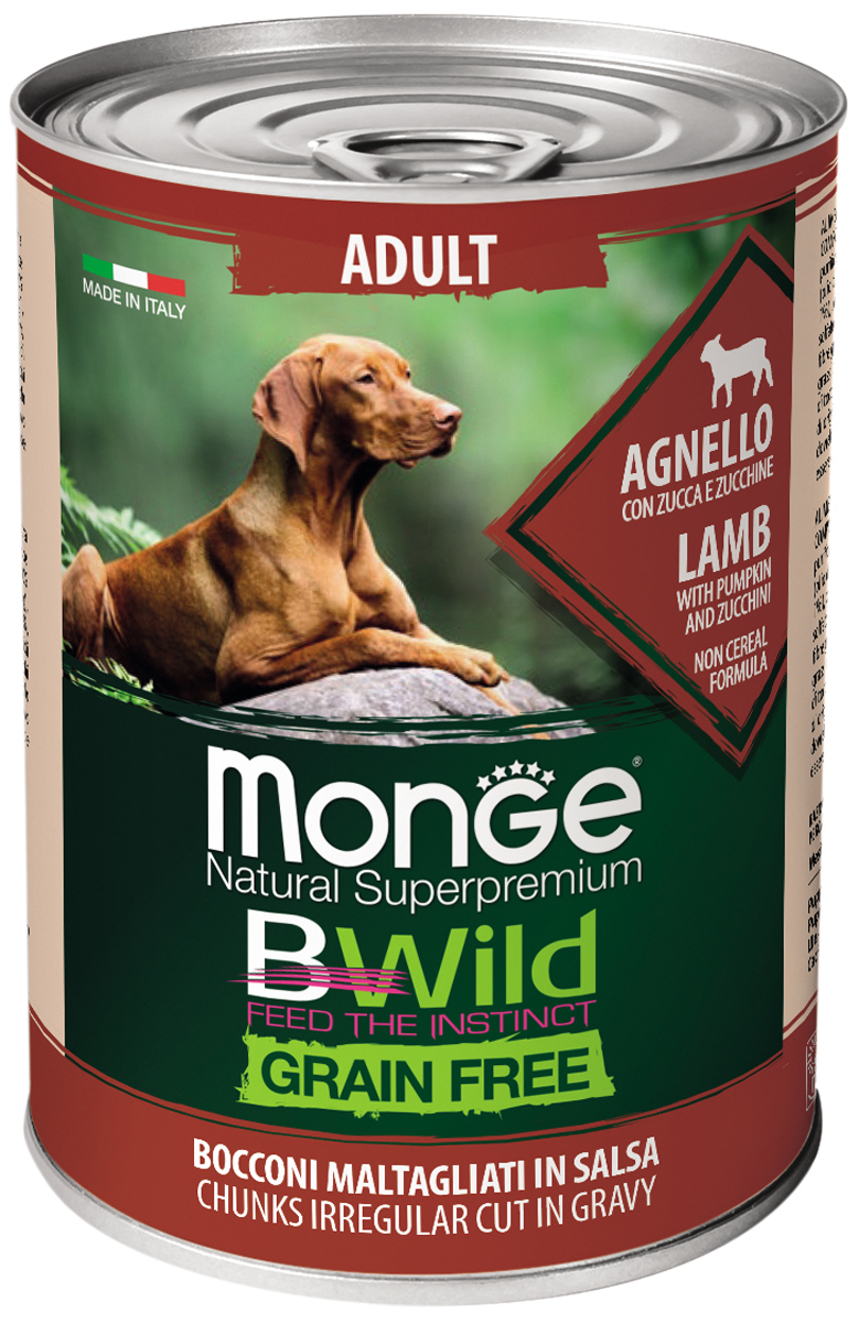 фото Консервы для собак monge bwild grain free adult, ягненок, тыква и кабачки, 24шт по 400г