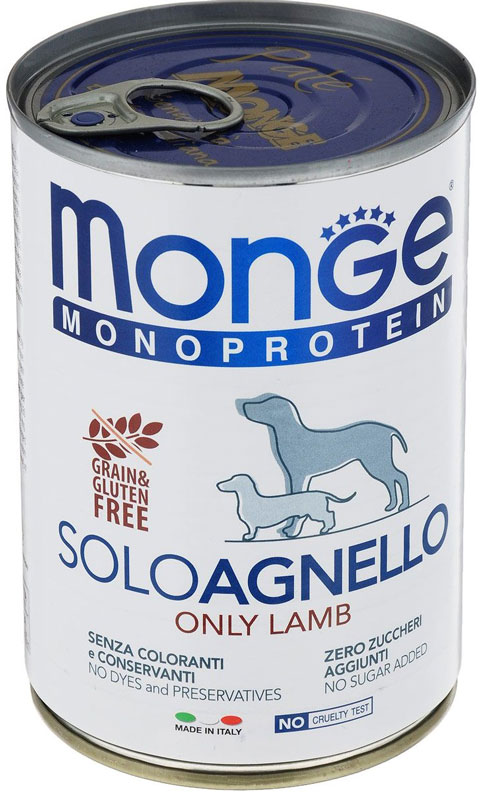 Консервы для собак Monge Monoprotein Solo, монобелковые, паштет с ягненком, 24шт по 400г