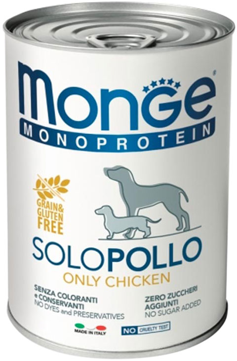 фото Консервы для собак monge monoprotein solo, монобелковые, паштет с курицей, 24шт по 400г