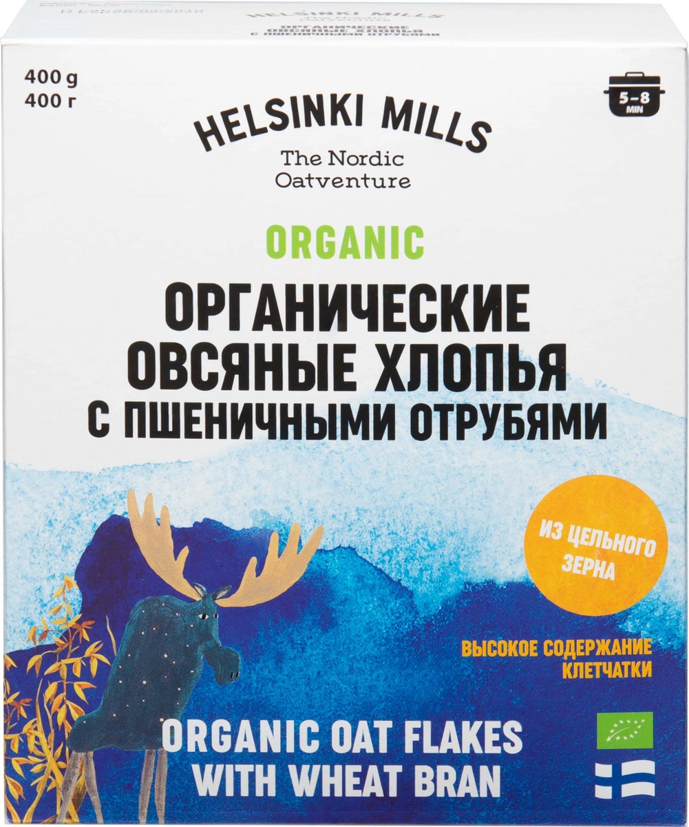 фото Хлопья helsinki mills овсяные с пшеничными отрубями органические 400г