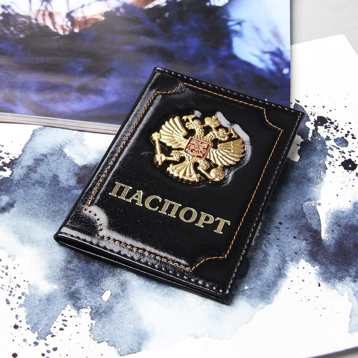 Обложка для паспорта, герб золото, цвет чёрный Sima-Land