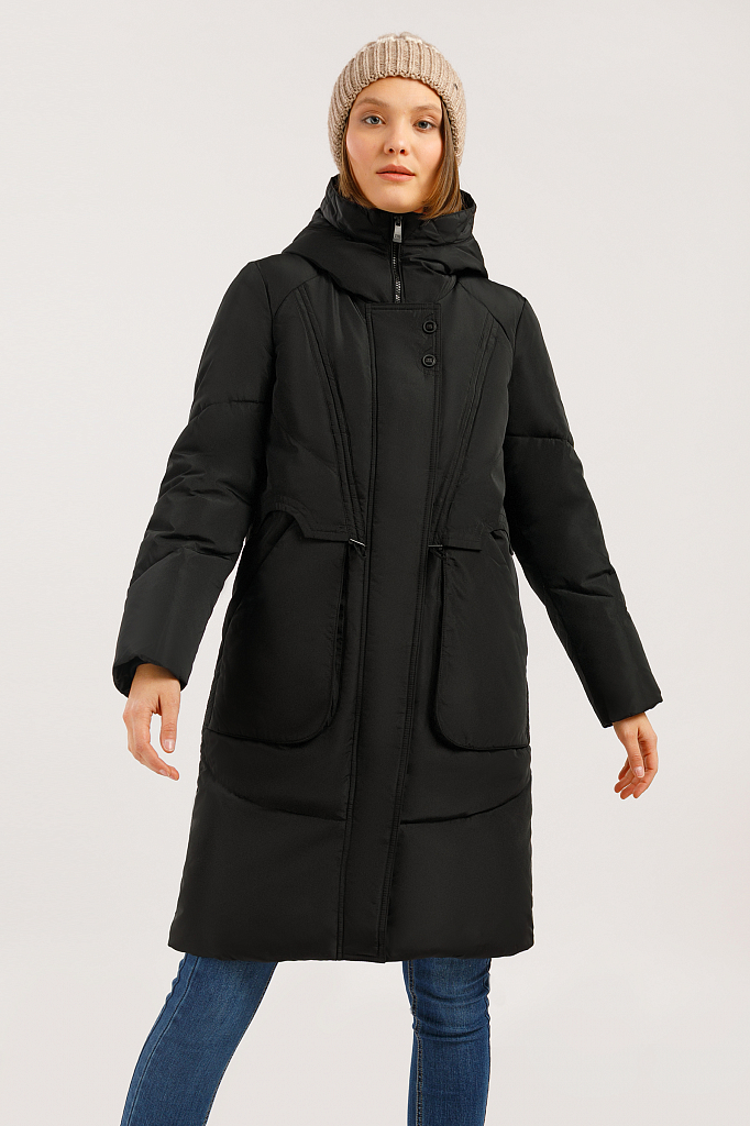 фото Пуховик-пальто женский finn flare w19-12044f черный 44