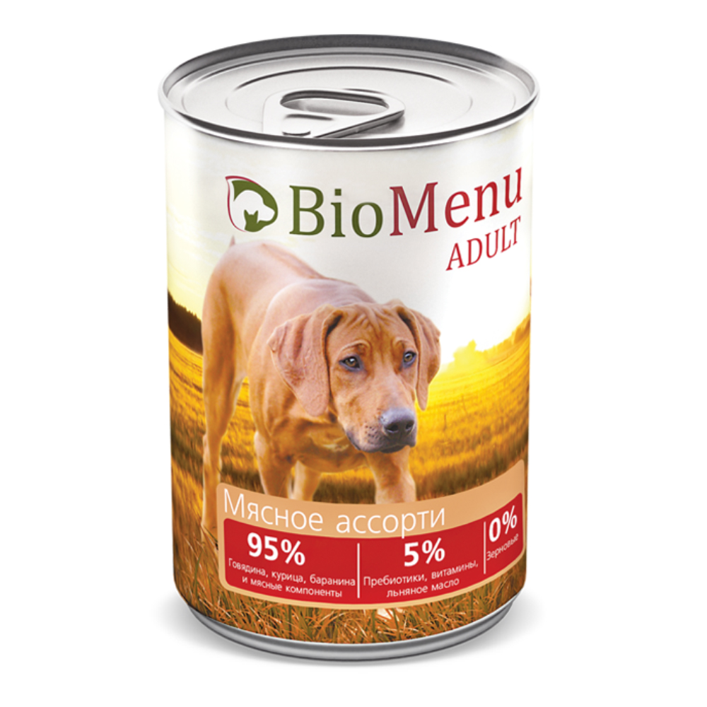 фото Консервы для собак biomenu adult, мясное ассорти, 410г