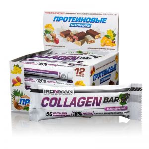 фото Батончик ironman collagen bar с коллагеном 12 шт черная смородина