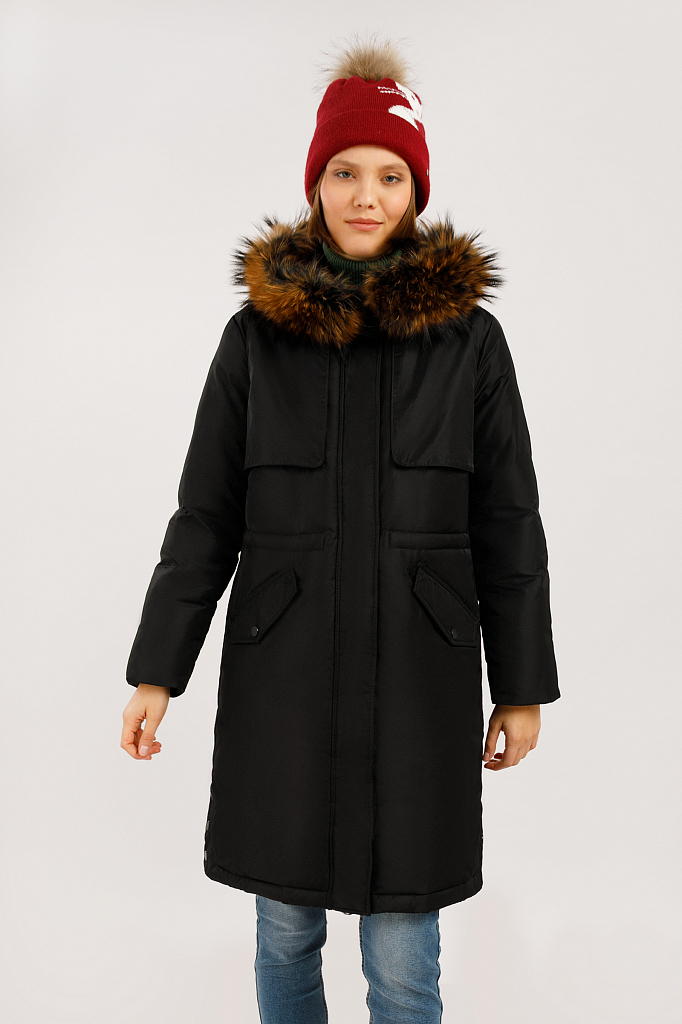 фото Пуховик-пальто женский finn flare w19-12045 черный 48