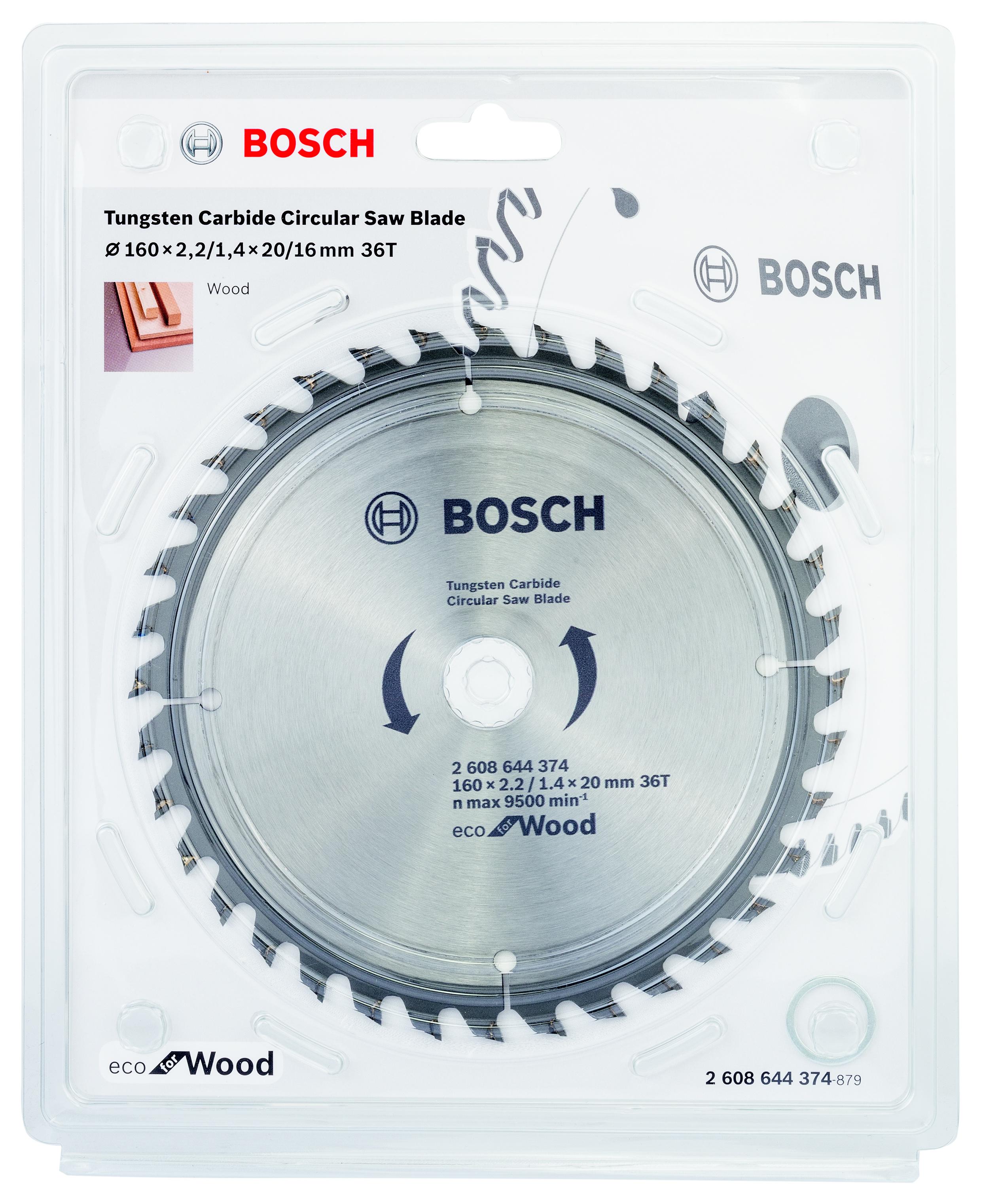 Пильный диск твердосплавный BOSCH Ф160х20мм 36зуб. (ECO WO 2608644374)