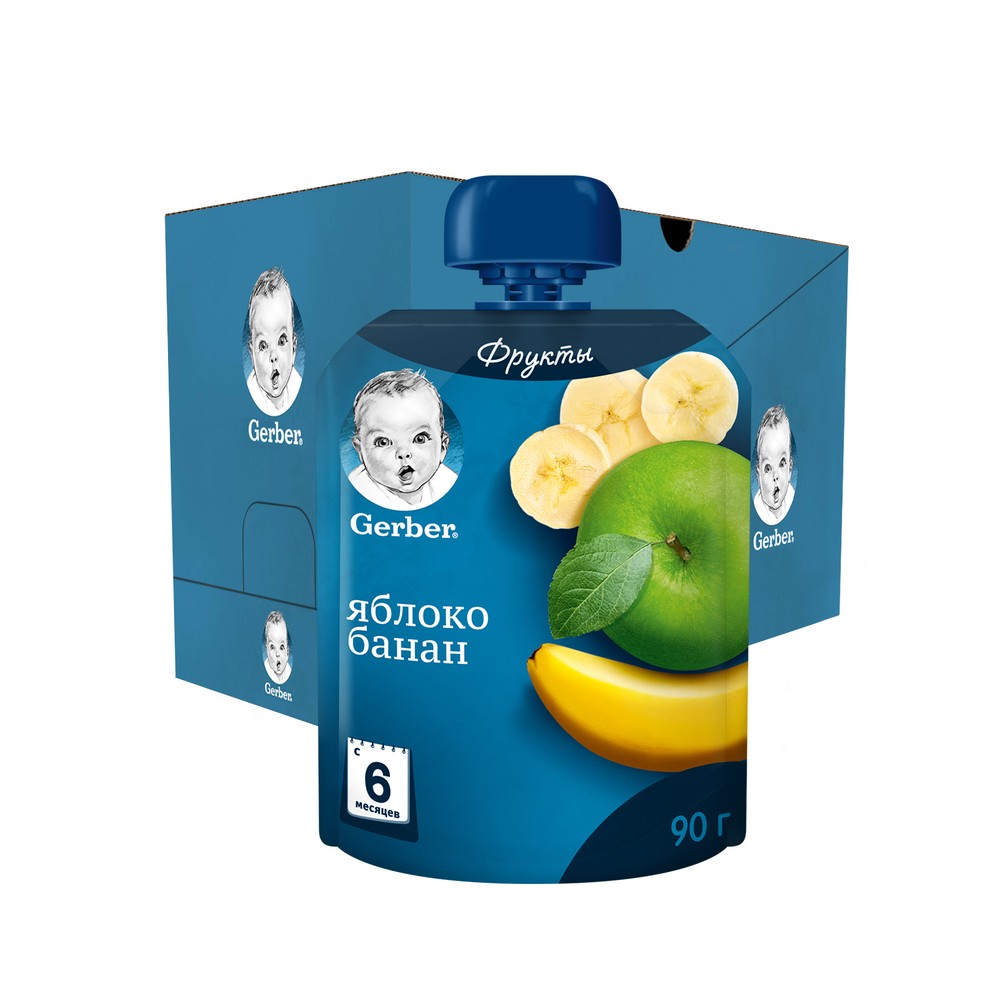 

Фруктовое пюре Gerber Яблоко и банан с 6 мес. , 16 шт. по 90 г, Яблоко и банан