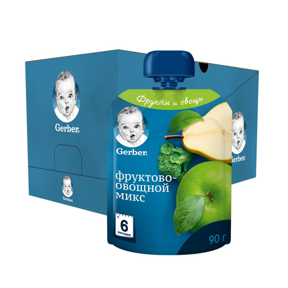 

Фруктово-овощное пюре Gerber Фруктово-овощной микс с 6 мес. , 16 шт. по 90гр., Фруктово-овощной микс
