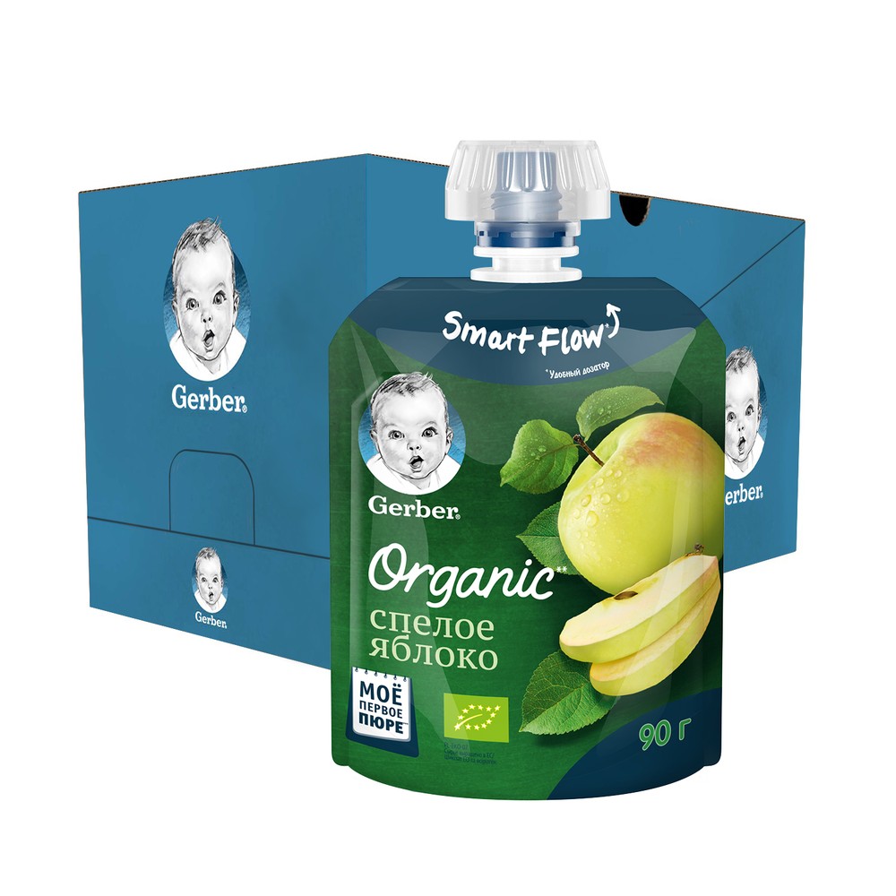 

Фруктовое пюре Gerber Organic Спелое Яблоко с 4 мес., 16 шт. по 90 г, Спелое яблоко пауч