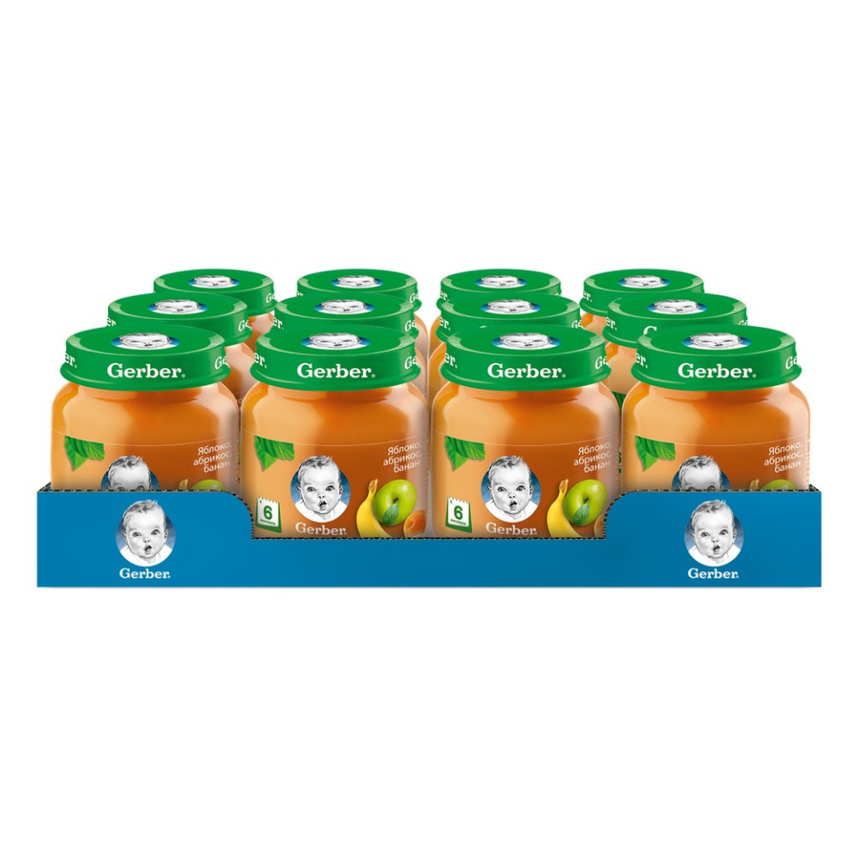 

Фруктовое пюре Gerber Яблоко, абрикос, банан с 6 мес. , 12 шт. по 130 г, Яблоко, абрикос, банан