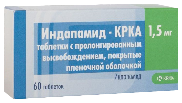 Купить Индапамид-КРКА таблетки пролонг.п.п.о.1, 5 мг №60, KRKA, Россия
