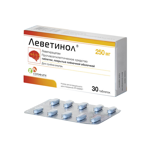 Купить Леветинол таблетки п.п.о. 250 мг 30 шт., Герофарм ООО