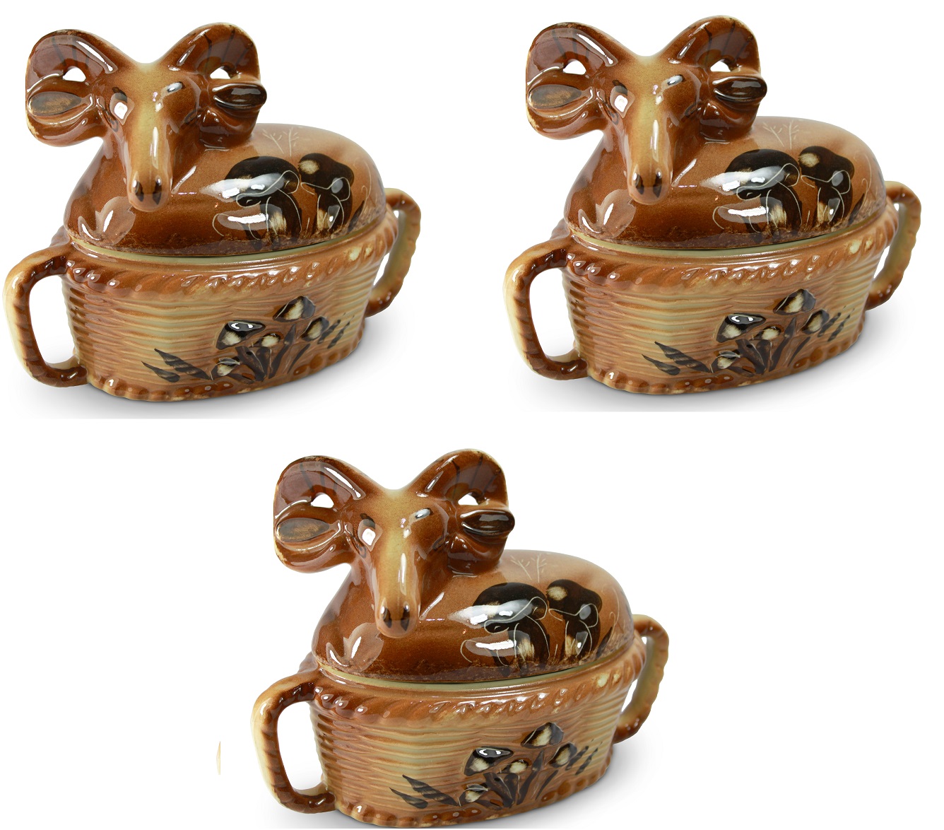 фото Комплект горшочков для запекания "барашек-грибы" 3 шт. по 0,5л. солнечногорская керамика
