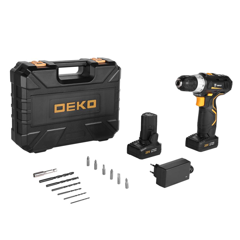фото Аккумуляторная дрель-шуруповерт deko gcd20du3 set 4 в кейсе + оснастка 13 шт 063-4144